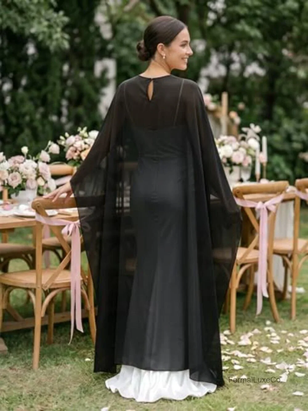 Women's Long Cape Shawl Sheer Chiffon Bridal Cover Up Poncho Wrap